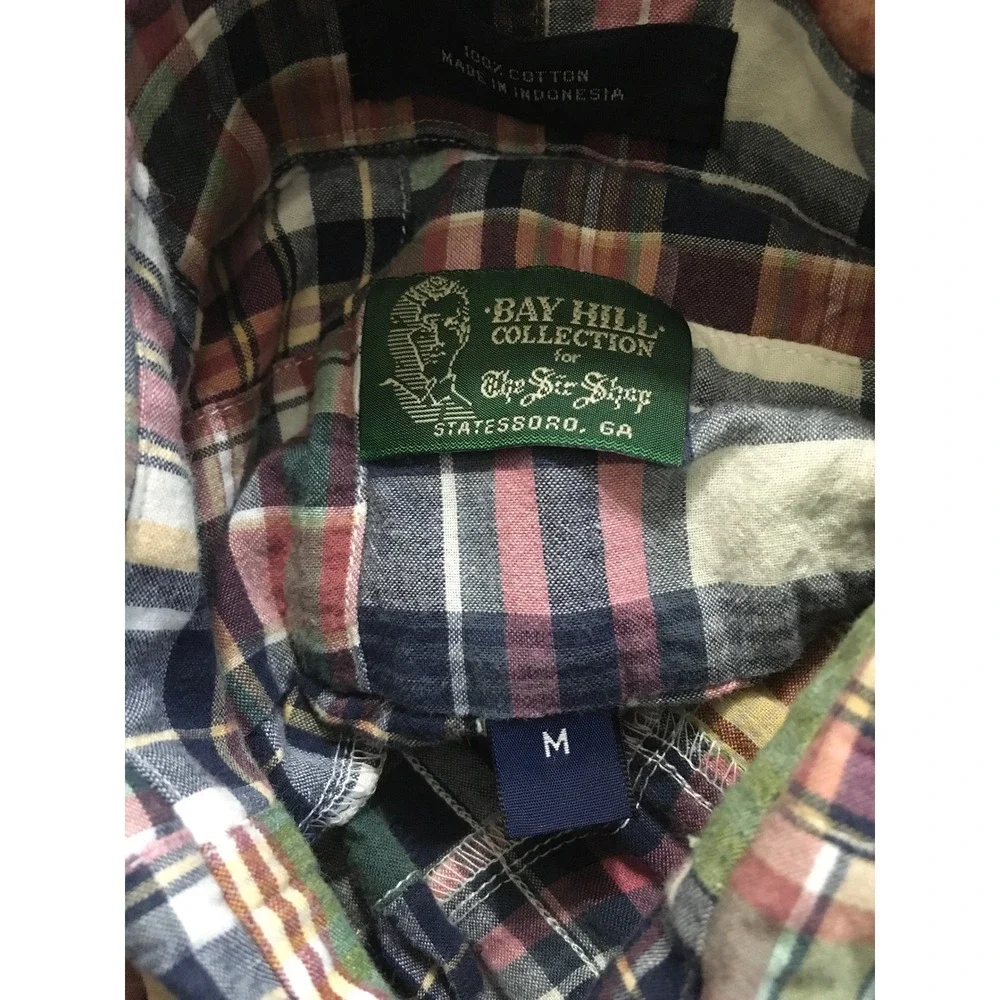 Bay Hill Collection Patchwork Button Down Men Medium Short Sleeve Plaid - Picture 9 of 9